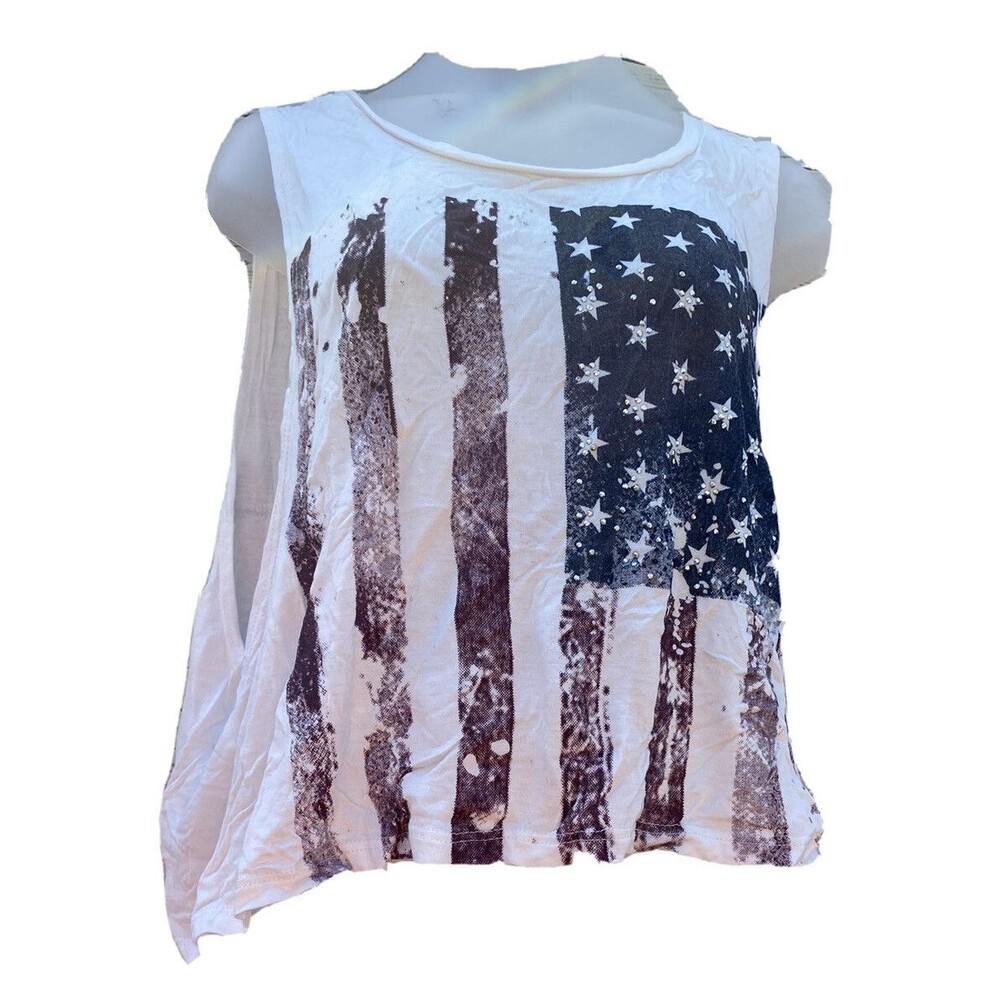 I Joah Tank Top American Flag 4th of July Red White Blue Crop Jrs Sz Medium